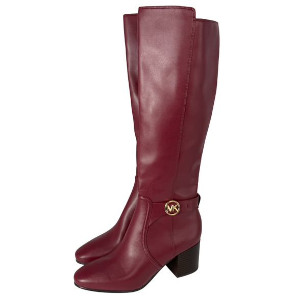 NEW MICHAEL KORS MULBERRY RED CARMEN RIDING TALL LOGO BOOTS SIZE 6.5 - Picture 1 of 8